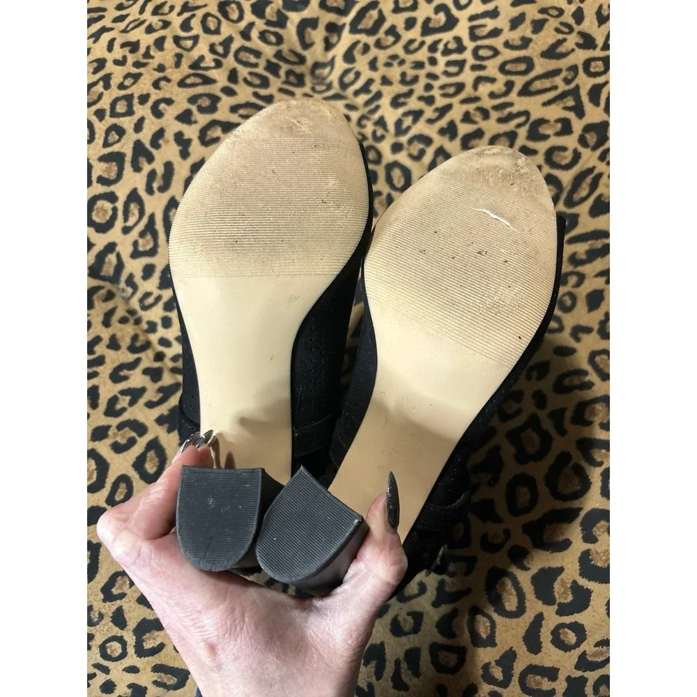Madden Girl Black Bryin Faux Suede Chunk Heel Open Toe Ankle‎ Booties, Size 7.5